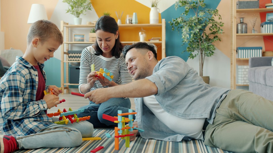 Family playing together with toys